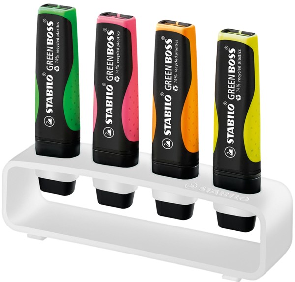 STABILO GREEN BOSS Set de bureau de 4 surligneurs, blanc