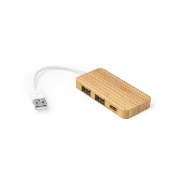 HUB com 2 portas USB-A e 1 USB-C em bambu - MOSER