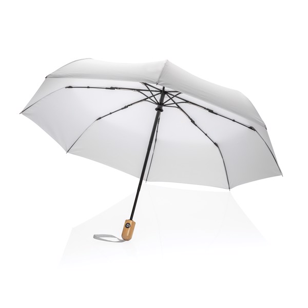 21" Impact AWARE™ RPET 190T bamboo auto open/close umbrella - White
