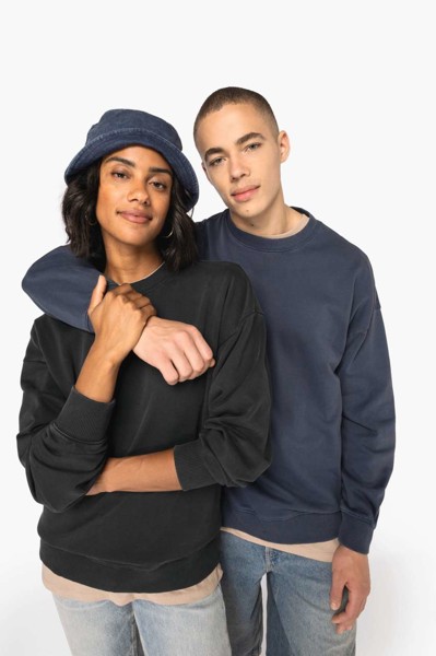 Unisex Washed Effect Oversize Round Neck Sweatshirt - Washed Black / XS