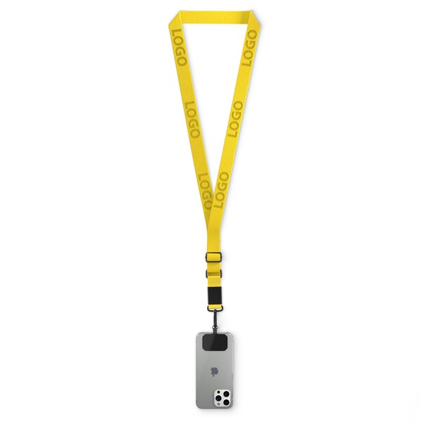 Woven adjustable crossbody phone holder with logo engraved metal plate - Bright Yellow / Black