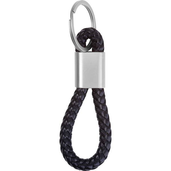 Metal keychain – PU cord ERNEST - Black