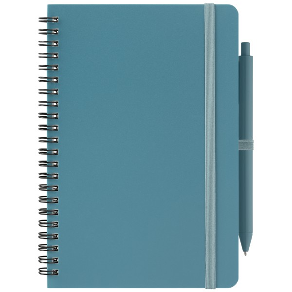 Höga Repreve® Bloc-notes à spirale - A5 - Bleu acier / Sérigraphie