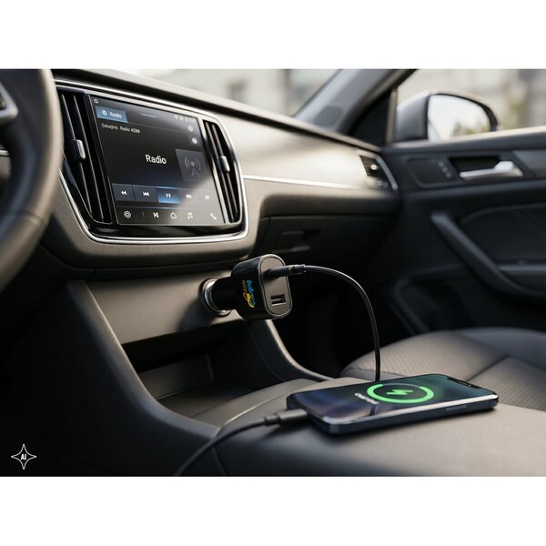 DIRAC. Adapter za vžigalnik cigaret s priključkoma USB-A 18 W in USB-C 20 W iz 100 % rABS