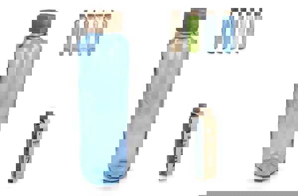 InSideOut Recycled Glass Waterbottle ReuuZ with wooden cap 650ml - Transparent / Brown