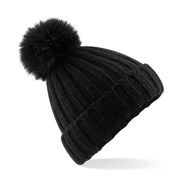 Verbier Fur Pop Pom Chunky Beanie - Black / ONE SIZE