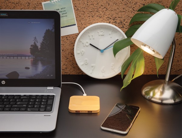 Bamboo 5W wireless charger with USB