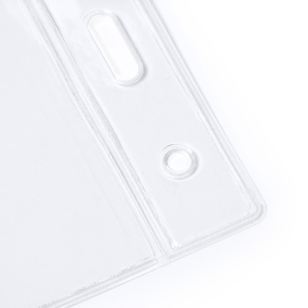 Personalised transparent PVC vertical badge holder with 9.5 x 7.5 cm card slot