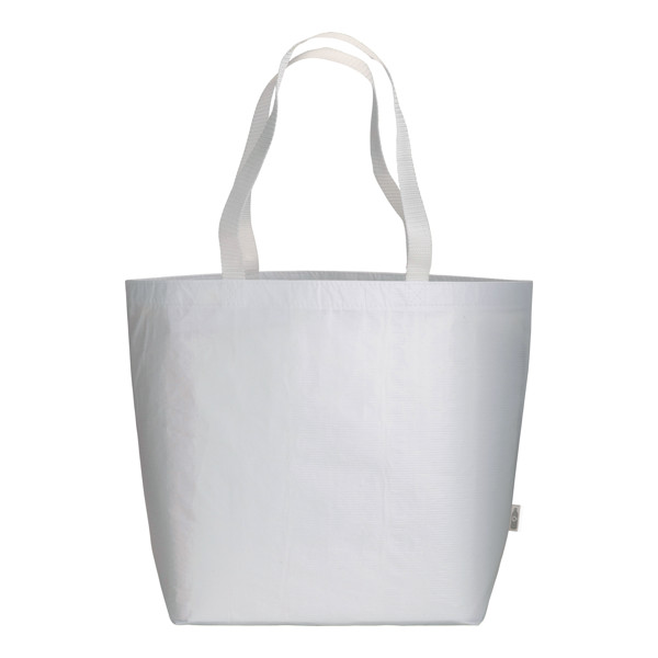 Recycled Pet (R-Pet) Laminated Shopping Bag With Gusset At The Base-Long Polyester Handles - White