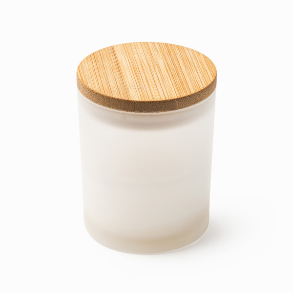 Personalised vanilla scented candle in glass jar with bamboo lid