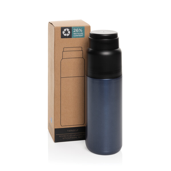 Bouteille isotherme 500ml avec tasse Thermocup RCS - Bleu Marine