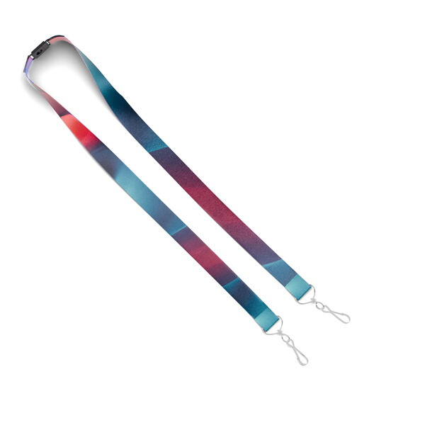Polyester sublimation lanyard with 2 clips - 10mm width / J-hook / Safety breakaway