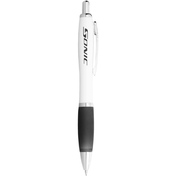 Stylo bille avec corps blanc et grip coloré Nash - Blanc / Noir