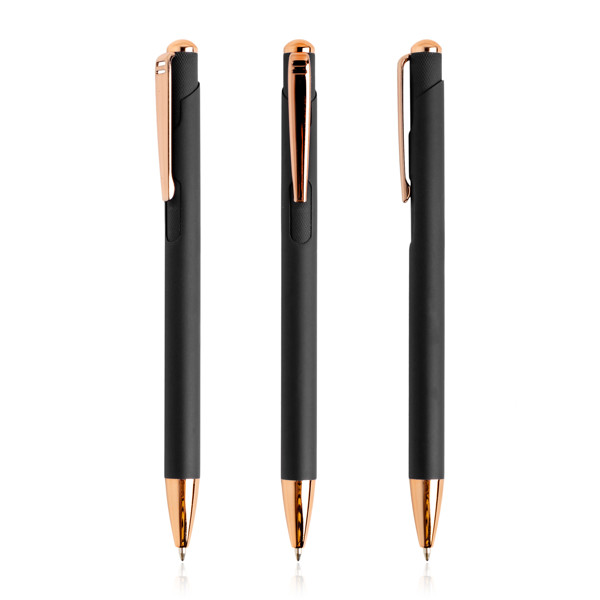 Stylo À Bille En Aluminium, Avec Des Détails En Or Rose - Noir