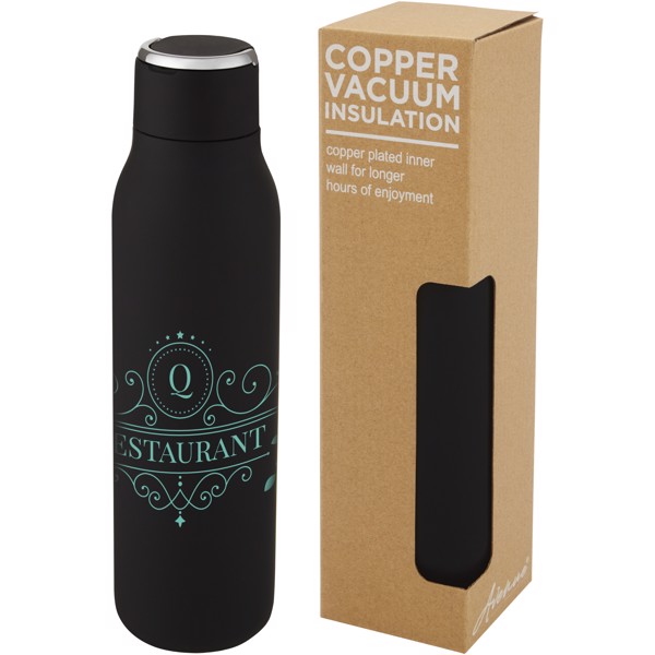 Bouteille isotherme Marka 600 ml avec couche de cuivre et avec boucle métallique - Noir