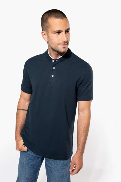 Muška polo majica kratkih rukava s mandarinskim ovratnikom - Bijela / Navy / 3XL
