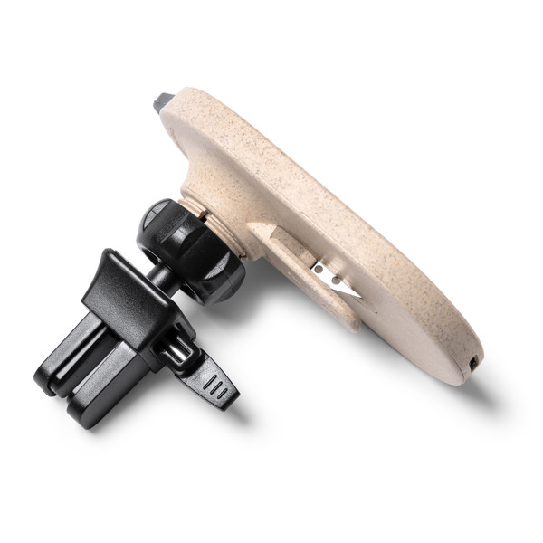 Soporte cargador de coche personalizado magnético inalámbrico de bambú y fibra de trigo con martillo de emergencia