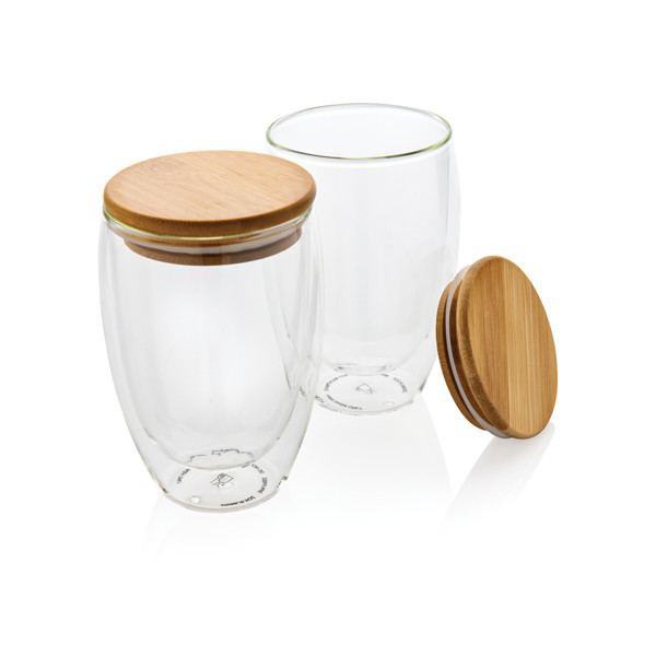 XD - Double wall borosilicate glass with bamboo lid 350ml 2pc set