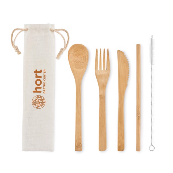 MB - Bamboo cutlery with straw Setstraw