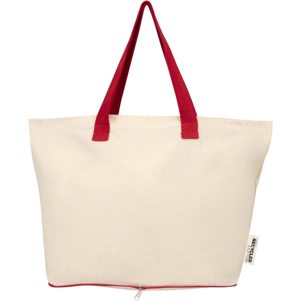 Tote bag pieghevole in cotone riciclato certificato GRS da 140 g/m² Sierra - 12L - Naturale / Rosso