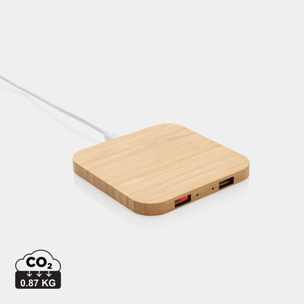 Bambusov brezžični polnilnik Xd Collection 10W, USB priključki