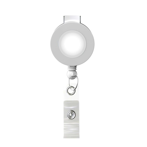 Retractable badge reel in round shape with ⌀2cm logo - White