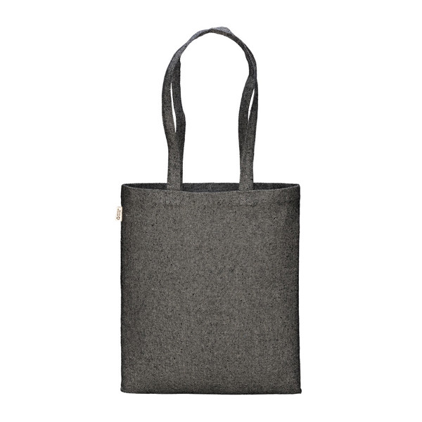 Recycled Cotton Shopper Bag 300 G/M2 With Melange Effect. Long Handles - Black