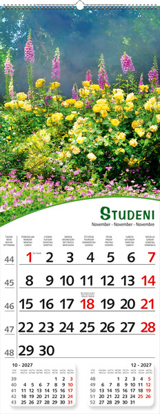 Uski zidni kalendar – Pogled s cvijećem