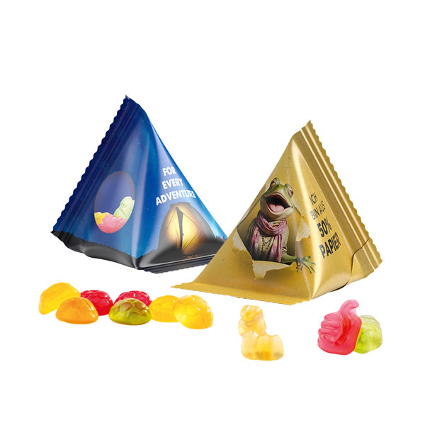 Jelly gums tetrahedron, foil white, Trolli fruit jelly bears with 30 % fruit juice | Foil: white