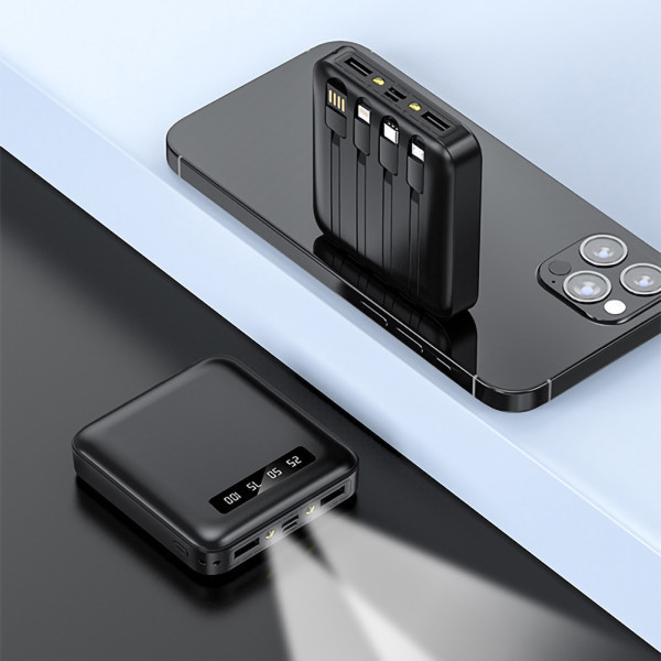 HEIHO - BATTERIE DE SECOURS AVEC 4 CABLES - 10 000 MAH NOIRE