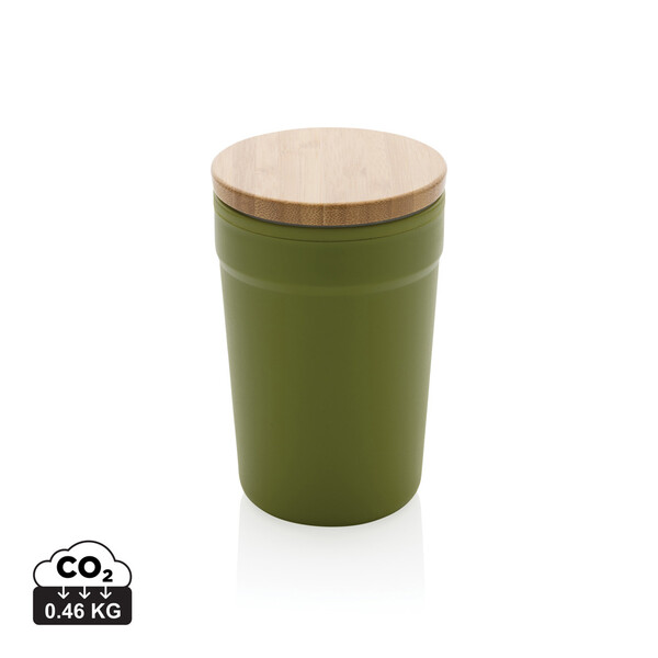 Mug 300ml en PP recyclé GRS avec couvercle en bambou - Vert