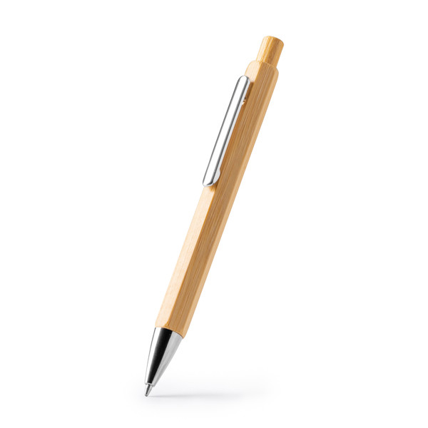 Personalised bamboo hexagonal pen with chrome details