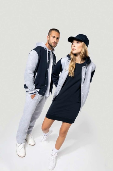 Unisex Teddy Jacket With Hood - Navy / Oxford Grey / White / XS