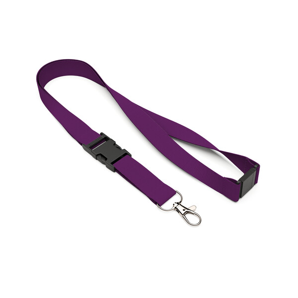 Abnehmbares Polyester-Lanyard mit Pantone Siebdruck - Tiefviolett / 20mm Breite / Metallkarabiner / Sicherheitsverschluss
