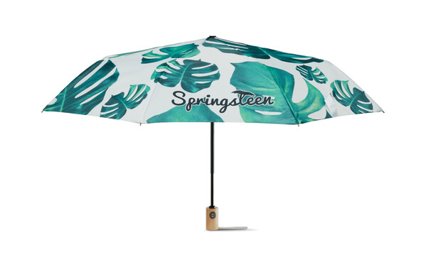 All-over printed storm umbrella. Wooden handle & auto open - Full colour