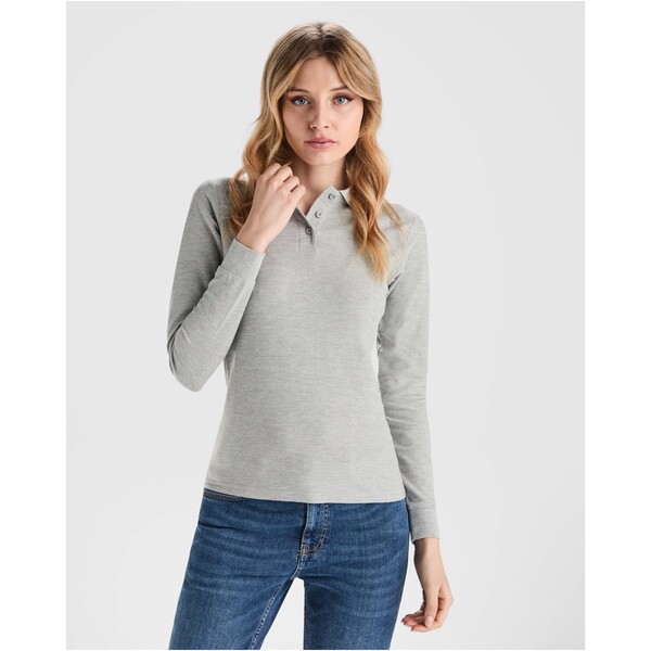 Estrella Langarm Poloshirt für Damen - weiss / XL