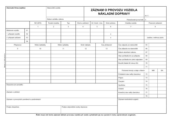 Záz. O Prov.Voz. Nák. Dop. A4 Stazka