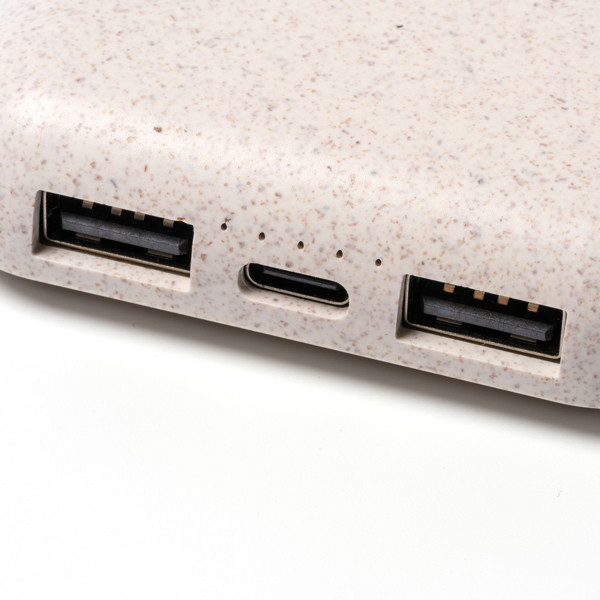 Custom bamboo and wheat fiber power bank 10000 mAh with wireless charging