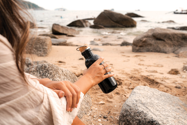 RCS RPET bottle with bamboo lid and handle - Black