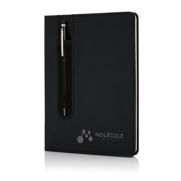 Standard hardcover PU A5 notebook with stylus pen - Black