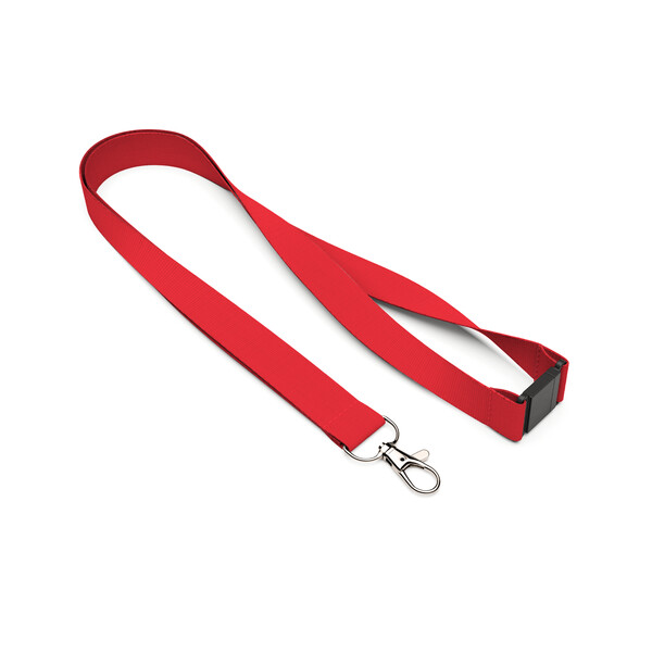 Polyester screen printed lanyard - Bright Red / 20mm width / Metal carabiner / Safety breakaway