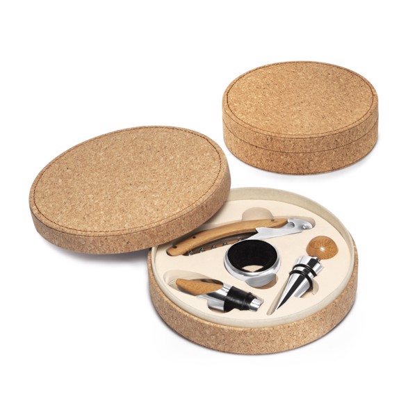 MORETO. Set à vin avec 4 pièces en bois et métal