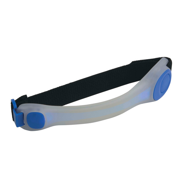 Rubber Plastic Safety Light With Blue Led And Wristband With Velcro Closure