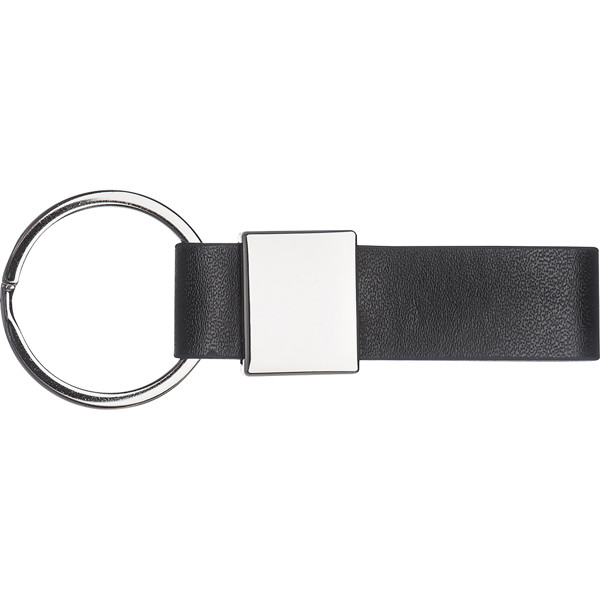 Keyring with a black PU strap REMO - Silvergrey