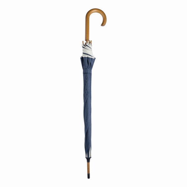 Automatic Wooden Stick Umbrella Waltz - Beige / Navy Blue