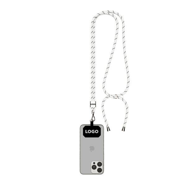 Cordon crossbody  porte-téléphone bicolore en polyester - Blanc / Noir / Accessoires en argent