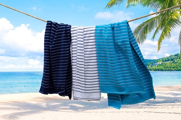 Olima Beach Striped Towel - White / Navy
