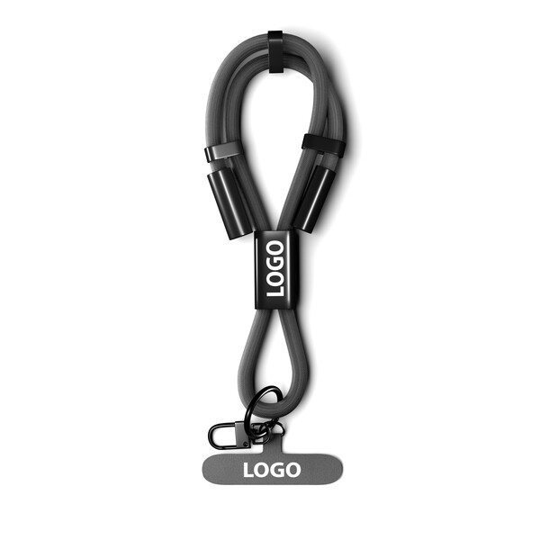 Adjustable type C to C, 60W charging cable & data transfer short strap phone holder - Black