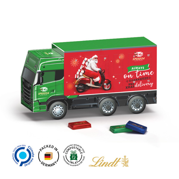 Adventskalender Lkw, Weiß / 24 Alpenmilch-Schokotäfelchen, 72 G