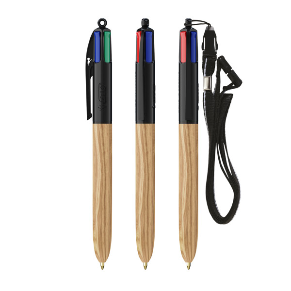 BIC® 4 Couleurs® Wood Style with Lanyard - Noir - bois naturel